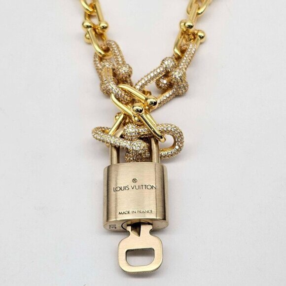 Auth Louis Vuitton Lock & Key w/Unbranded 925 Pure Silver Gold Plated Necklace - Picture 9 of 13